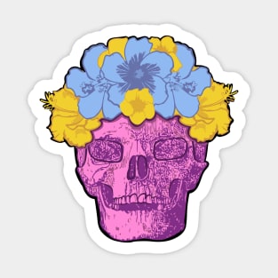 Pink Skull with Blue and Yellow Flower Crown Sticker